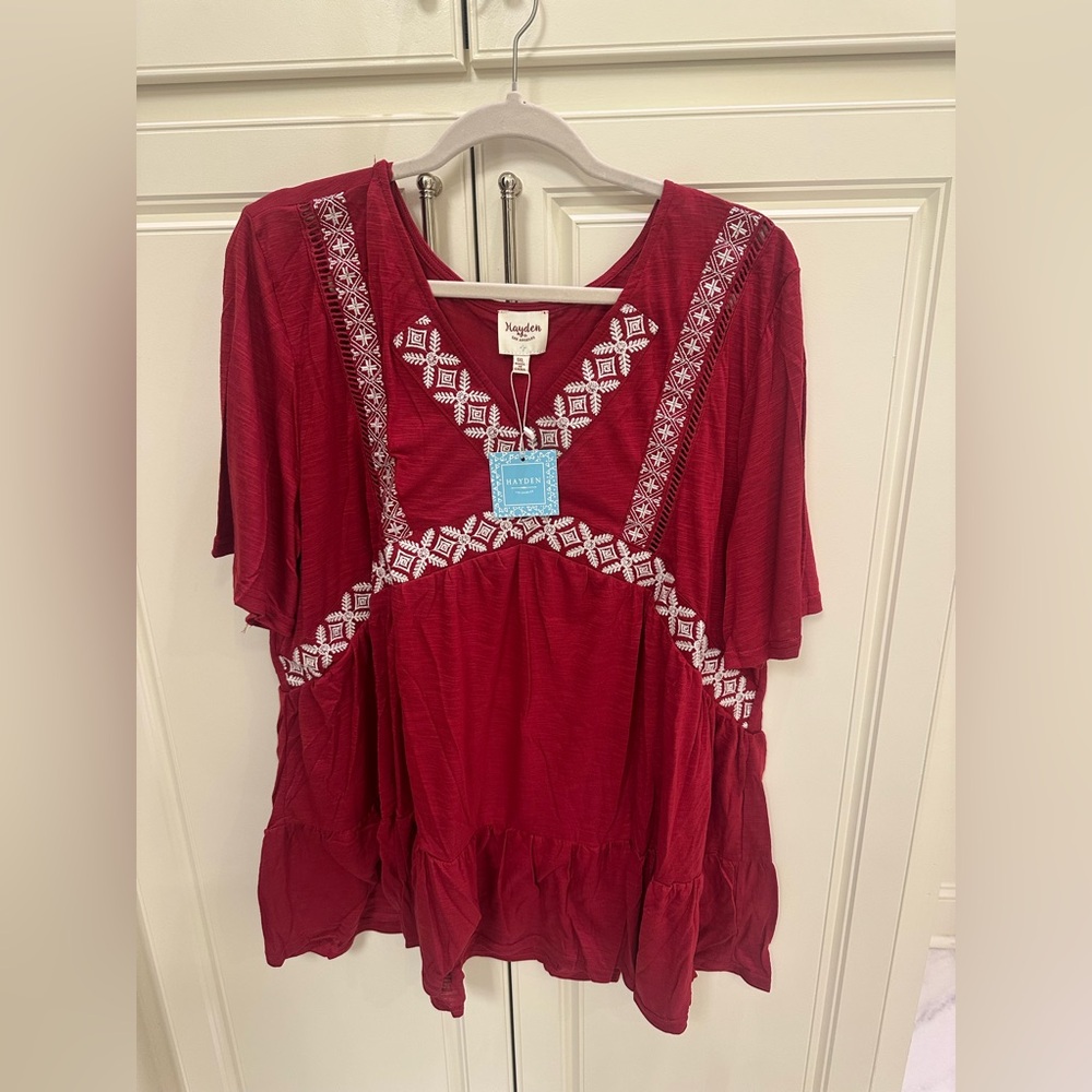 Hayden Red Embroidered Peasant Blouse